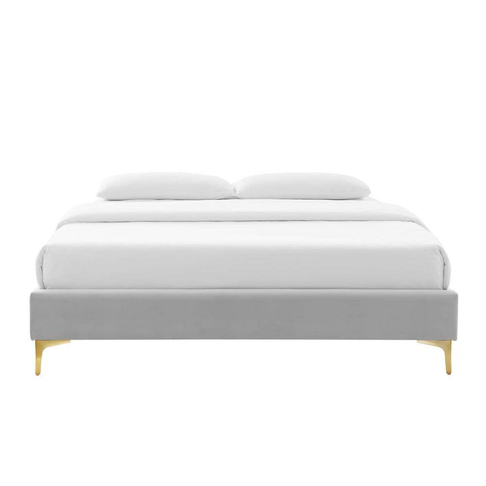Sutton Full Performance Velvet Light Gray Bed Frame with Gold Legs