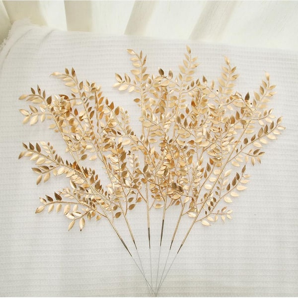 0.59 in. 6 Pack Gold Artificial Leaf Branch Stem Faux Plant for