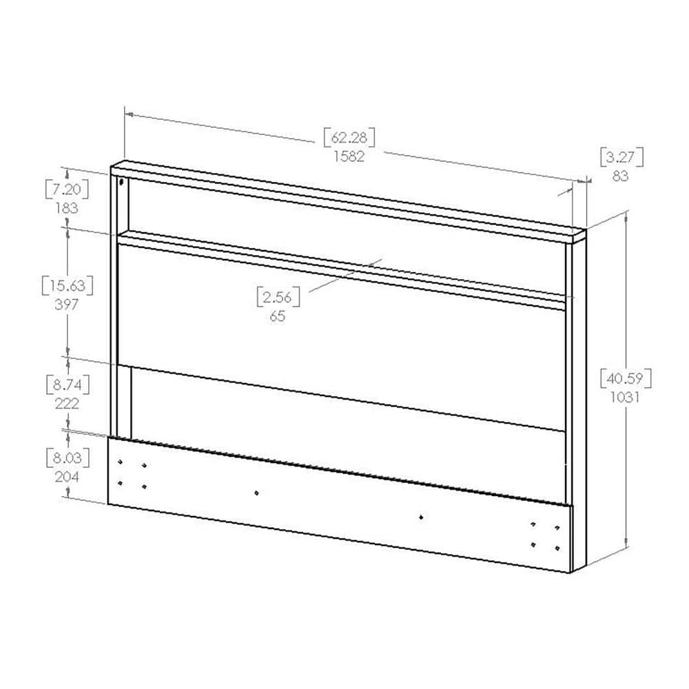 Gray Oak Full Headboard with Storage Shelf