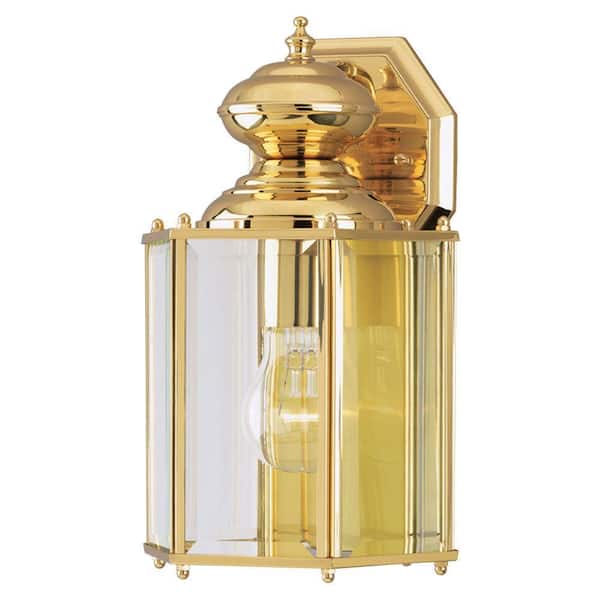 Westinghouse 1-Light Polished Brass on Solid Brass Steel Exterior Wall Lantern Sconce with Clear Beveled Glass Panels