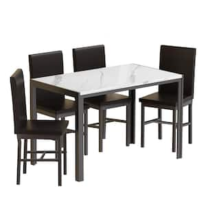 Eureka Modern 5-Piece Rectangular White Faux Marble Top Bar Table Set