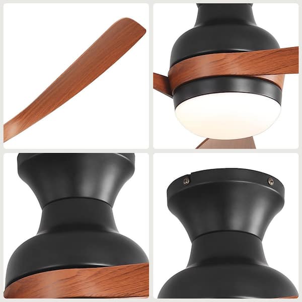 52 in. Modern Indoor Black 6-Speed Brown Blades Flush Mount Ceiling Fan with 3-Color Dimmable LED Light