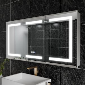 48 in. W x 24 in. H Rectangular Aluminum LED Medicine Cabinet with Mirror, Triple Tempered Mirror Door