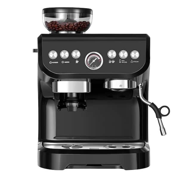 JEREMY CASS 10-Cup in Black Espresso Machine with Grinders, Milk Frothers