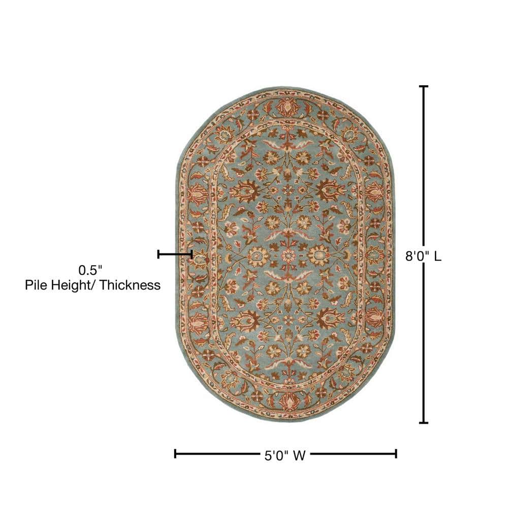 Elegant Heritage Hand-Tufted Wool Oval Rug in Blue, 5' x 8'