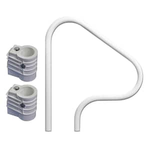 3 Bend Pool Handrail for in Ground Pool, White and High Impact Polymer Anchor Sockets (2-Pack)
