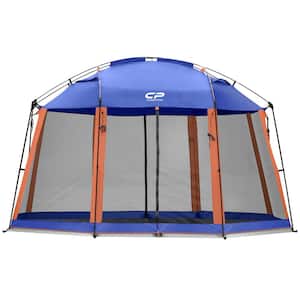 Outdoor 13 ft. x 13 ft. x 86 in. 3-Person Navy Blue Fabric Camping Tent Screened Mesh Net
