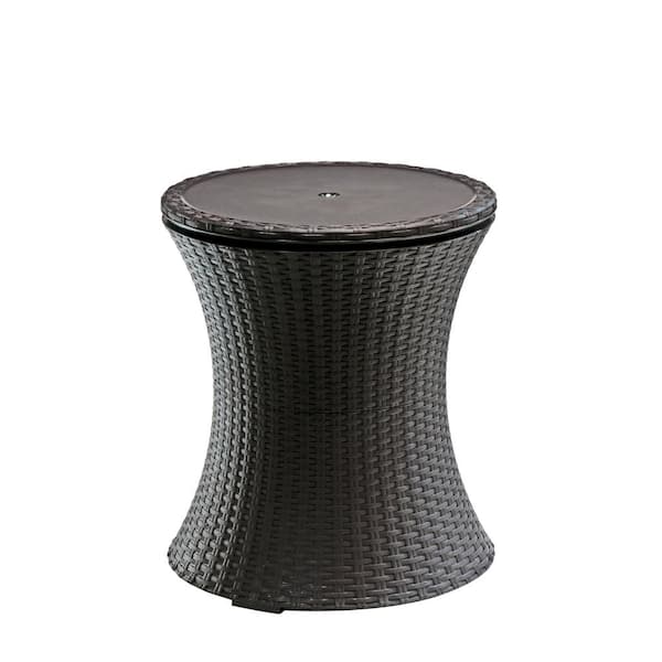 Resin Rattan Drink Cooler Patio Table, Cool Bar Tables And Stools