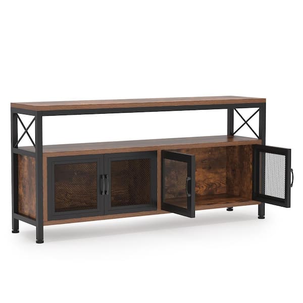 TRIBESIGNS WAY TO ORIGIN Tabor 58.66 in. Rustic Brown TV Stand with 2-Cabinets Fits TV's Up to 75 in. with Shelves and Grid Doors