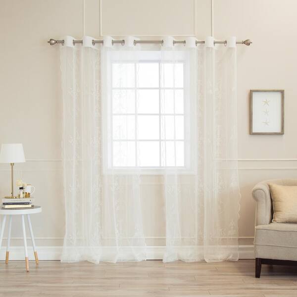 Best Home Fashion Sheer White Chandelier Toile Grommet Sheer Curtain - 52 in. W x 84 in. L (Set of 2)