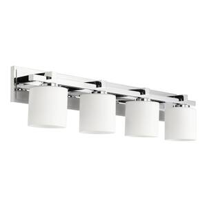Traditional Cylinder 33 in. W 4-Lights Chrome Vanity Lights with Satin Opal Glass