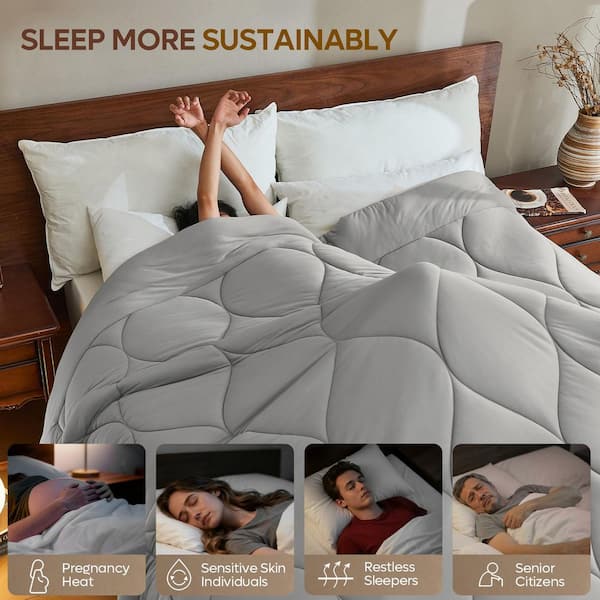 Light Grey Queen Microfiber All-Season Comforter Down Alternative Skin Friendly Bedding