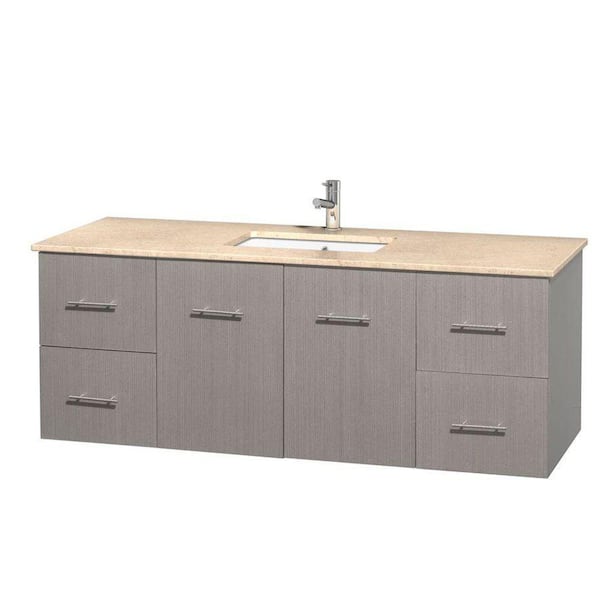 Wyndham Collection Centra 60 in. Vanity in Gray Oak with Marble Vanity Top in Ivory and Undermount Sink