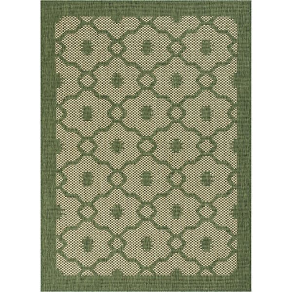 Well Woven Medusa Sol Lattice Green 9 ft. 3 in. x 12 ft. 6 in. Trellis Indoor Outdoor Distressed Flat Weave Area Rug