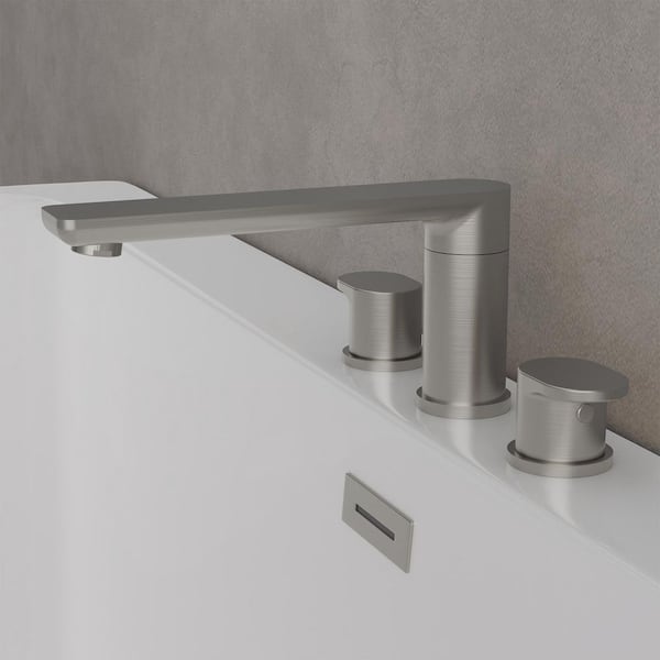 Double Handle Tub Deck Mount Roman Tub Faucet with 360° Swivel Spout in Brushed Nickel