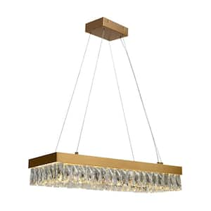 Modern 1-Light Plating Brass Rectangle Integrated LED Chandelier, Glam pendant light with Crystal Accent for Living Room