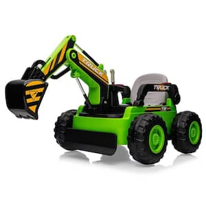 Kids Ride on Electric Excavator Digger Car with Remote Control and Digging Arm, Green