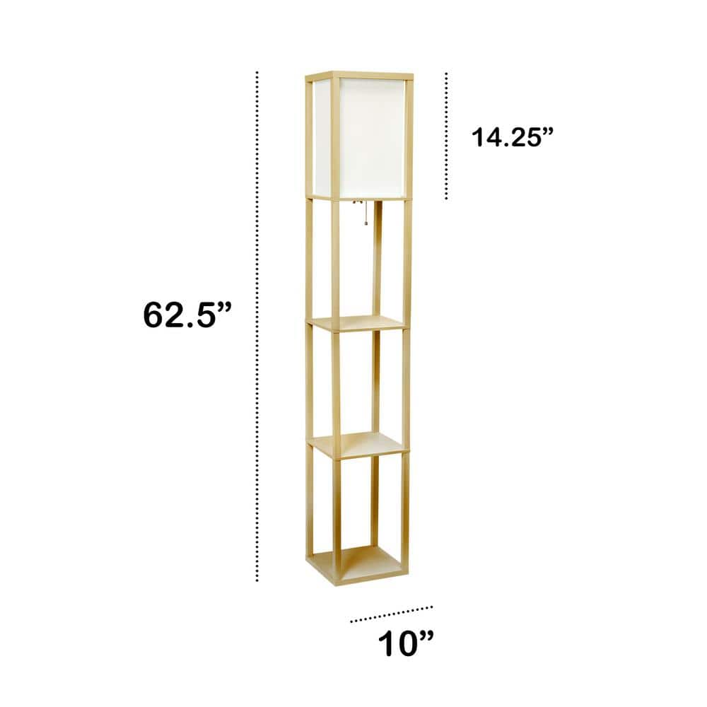 Tan Mixed Material Shelf Floor Lamp with Linen Shade