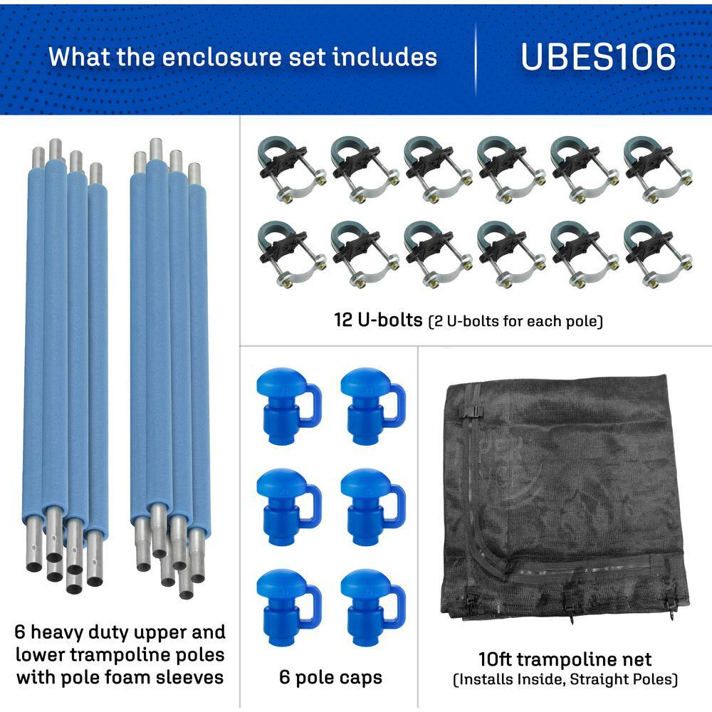 10 ft Blue and Black Trampoline Safety Enclosure Set with Net and Poles