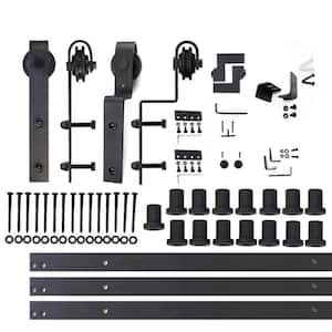 20 ft./240 in. Black Rustic Single Track Bypass Sliding Barn Door Track and Hardware Kit for Double Doors