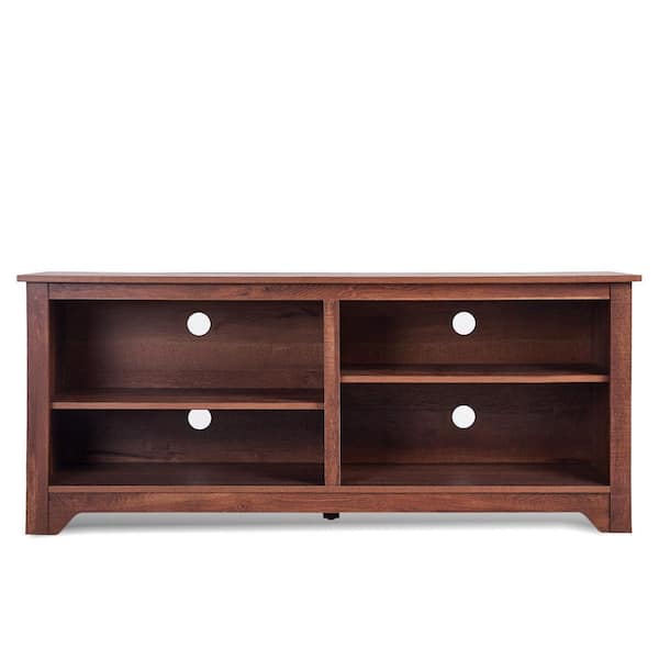 Costway 58 in. Brown TV Stand with 0-Drawer, Fits TV's up to 65 in. with Cable Management