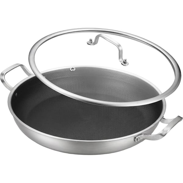 14 qt. Tri-Ply Stainless Steel Nonstick Saute Pan with Lid, Even Heat Distribution, Induction Compatible