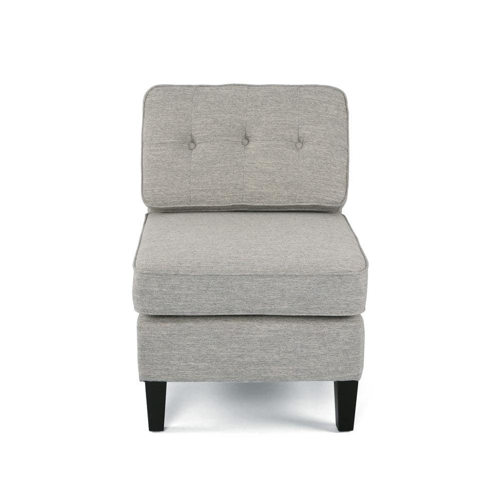 Contemporary Light Gray Slipper Chair with Dark Brown Wood Accents