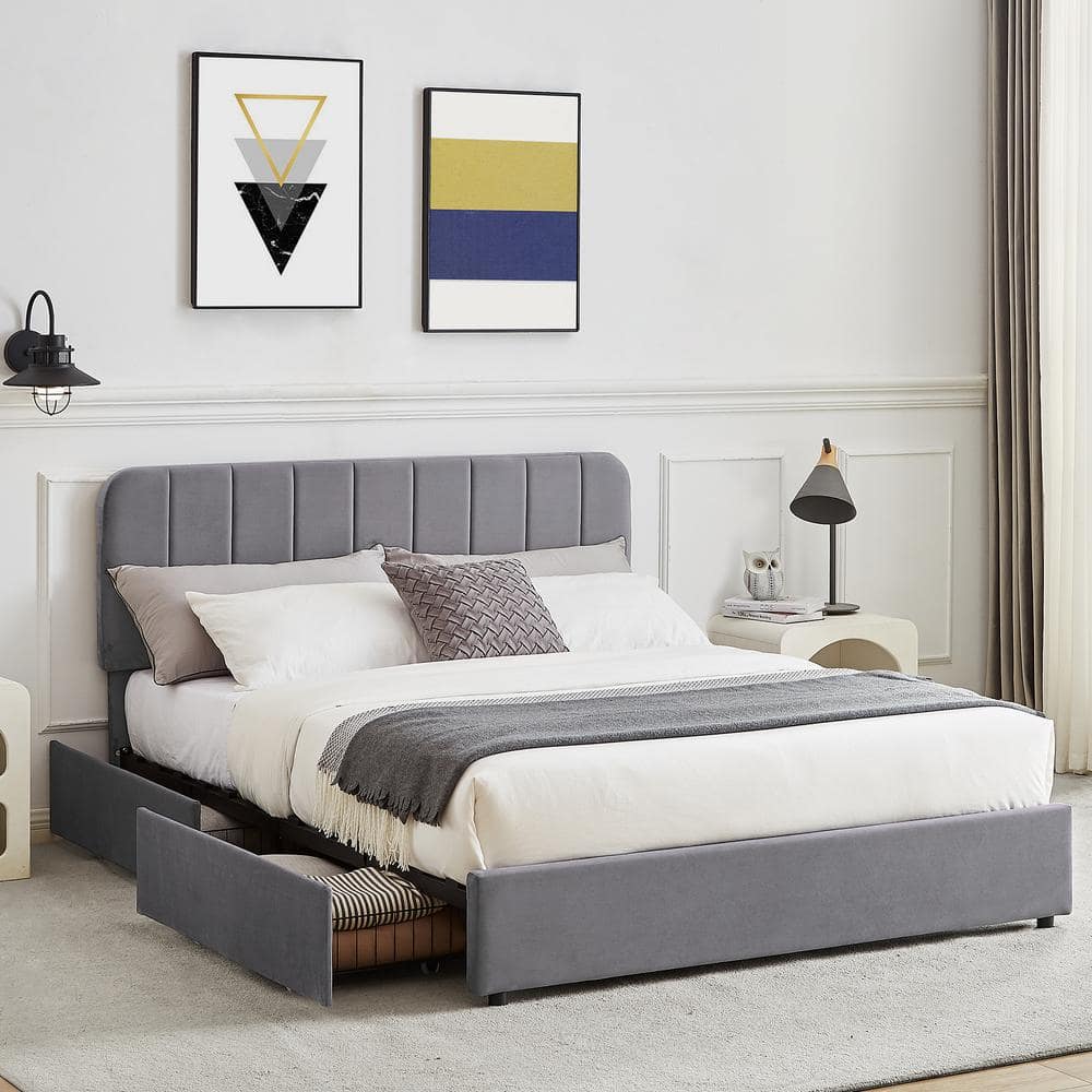 Grey double bed and mattress sales