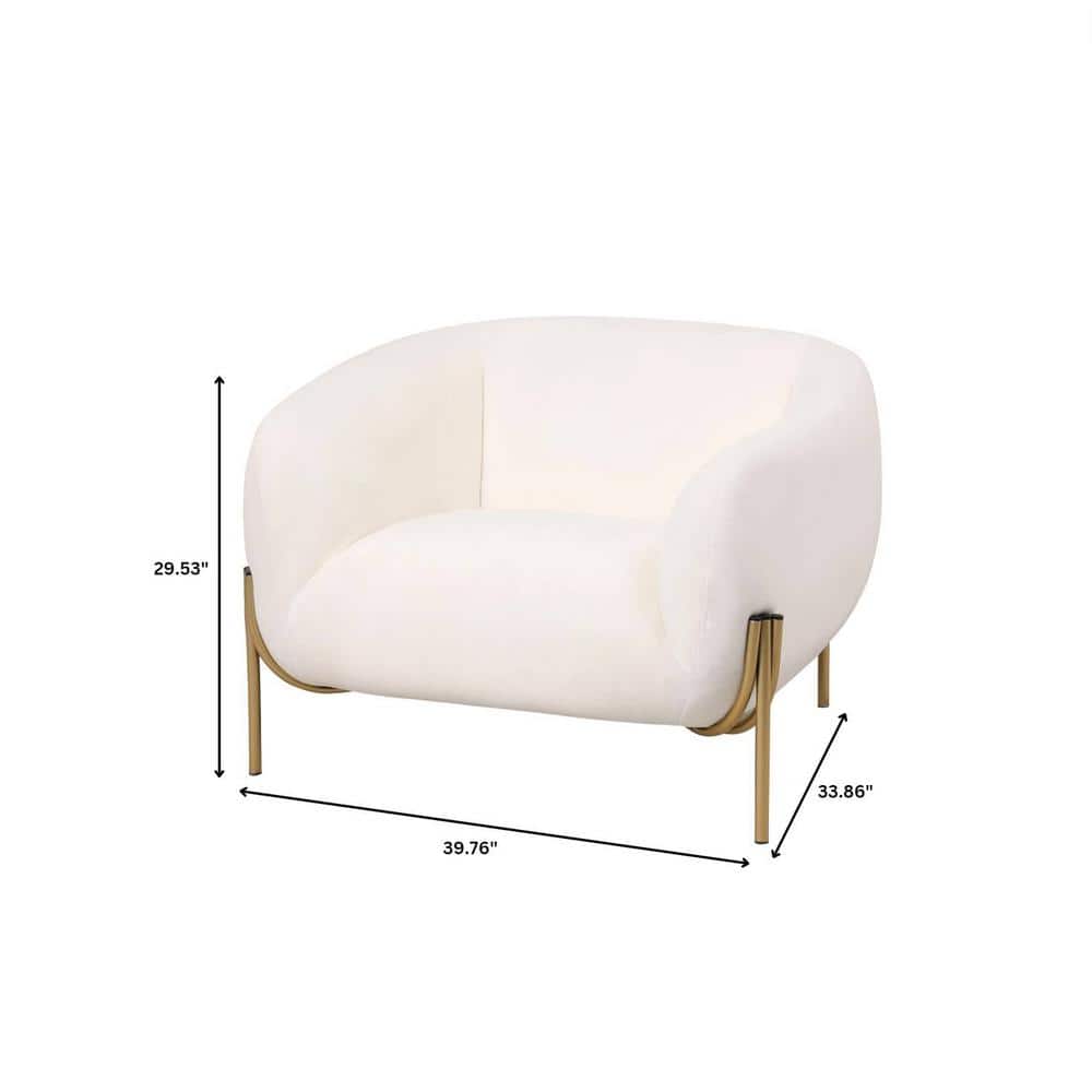White Velvet Accent Chair with Gold Metal Legs