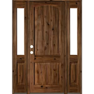 60 in. x 96 in. Rustic Alder Arch Provincial Stained Wood with V-Groove Right Hand Single Prehung Front Door