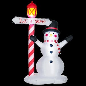 6.97 ft. H x 4.43 ft. W Christmas Inflatables Snowman with Street Light Blow-Up Outdoor LED