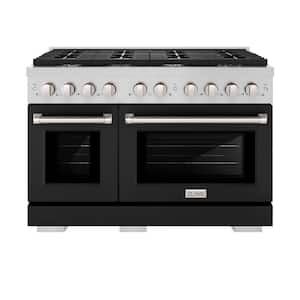 48 in. 8-Burner Freestanding Gas Range and Double Convection Oven with Black Matte Doors in Stainless Steel