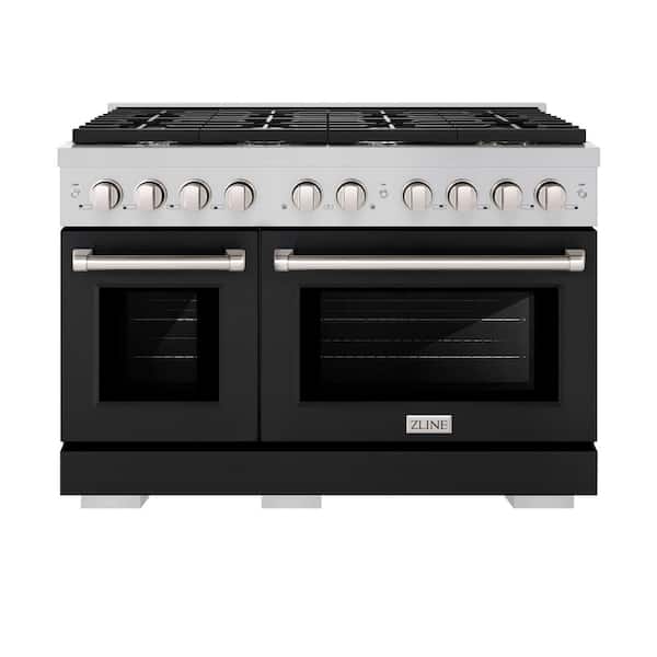 ZLINE Kitchen and Bath 48 in. 8-Burner Freestanding Gas Range and Double Convection Oven with Black Matte Doors in Stainless Steel