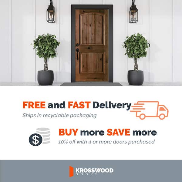 24 in. x 80 in. Rustic Knotty Alder 2-Panel Top Rail Arch V-Groove Unfinished Wood Front Door Slab