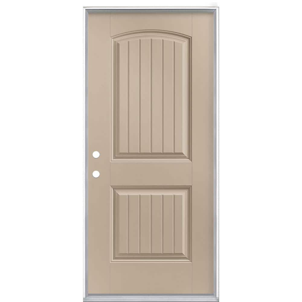 36 in. x 80 in. Cheyenne 2-Panel Right-Hand Inswing Painted Smooth Fiberglass Prehung Front Exterior Door No Brickmold