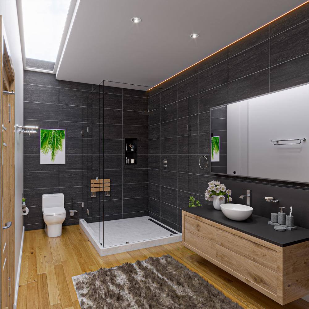 Brushed Black Stainless Steel Double Shelf Shower Niche