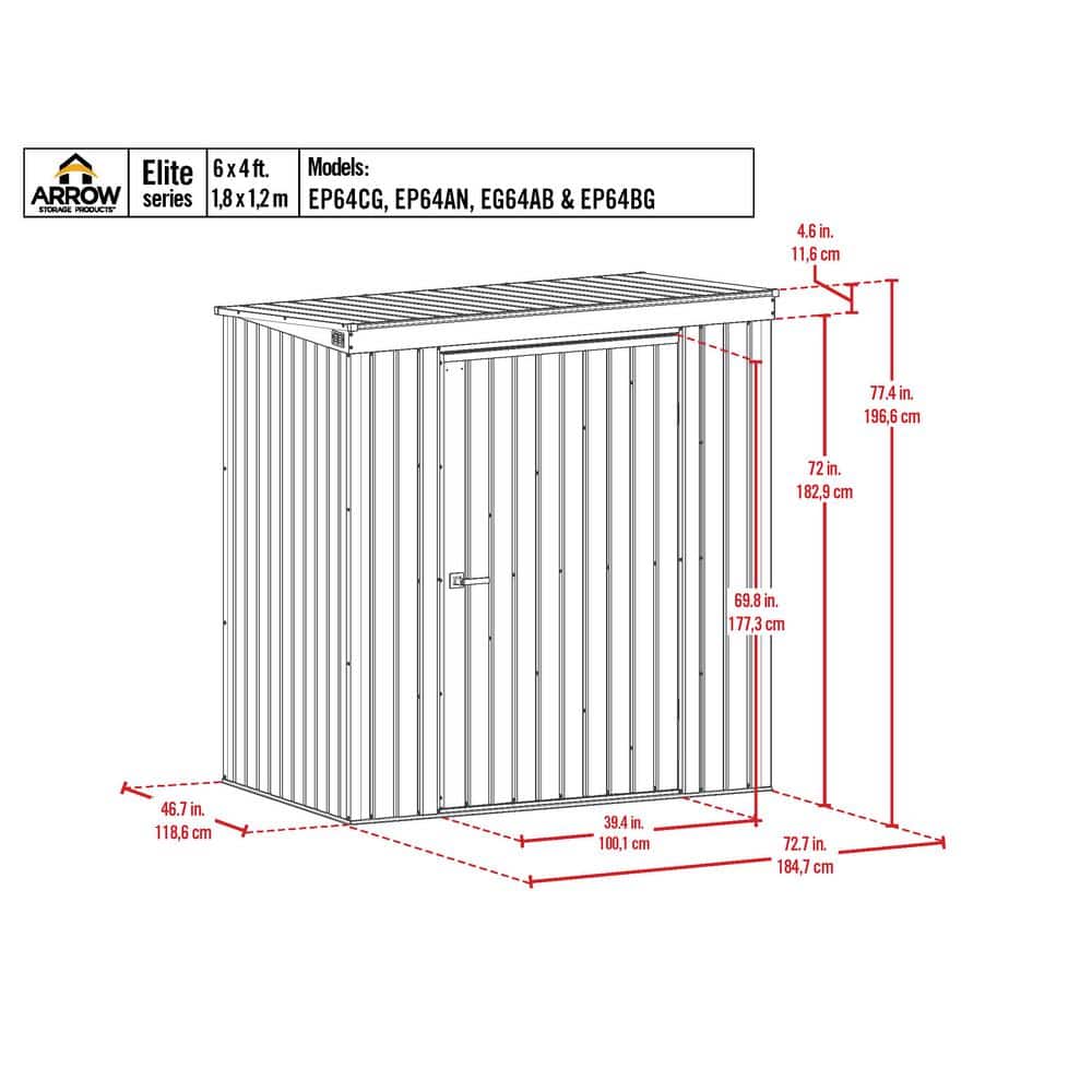 Elite 6 ft. x 4 ft. Blue Grey Metal Storage Shed