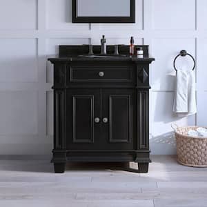 Essex 31 in. W x 21 in. D x 34 in. H Single Sink Bath Vanity in Antique Black with Black Granite Top