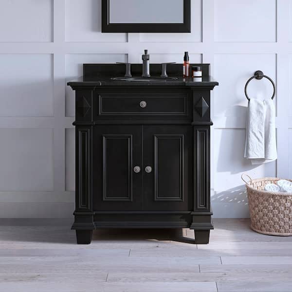 OVE Decors Essex 31 in. W x 21 in. D x 34 in. H Single Sink Bath Vanity in Antique Black with Black Granite Top