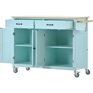 Mint Green Wood 54 in. Kitchen Island Cart with 4-Door Cabinet and 2-Drawers