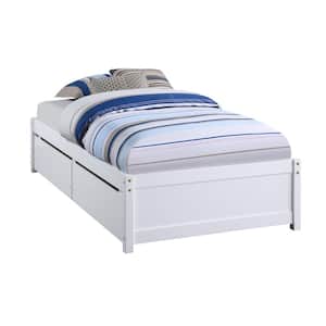 White Solid Wood Twin Size Platform Bed with 2-Drawers