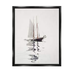 Tranquil Sailboat Vessel Floating Ocean Reflection by Lettered and Lined Floater Frame Nature Art Print 21 in. x 17 in.