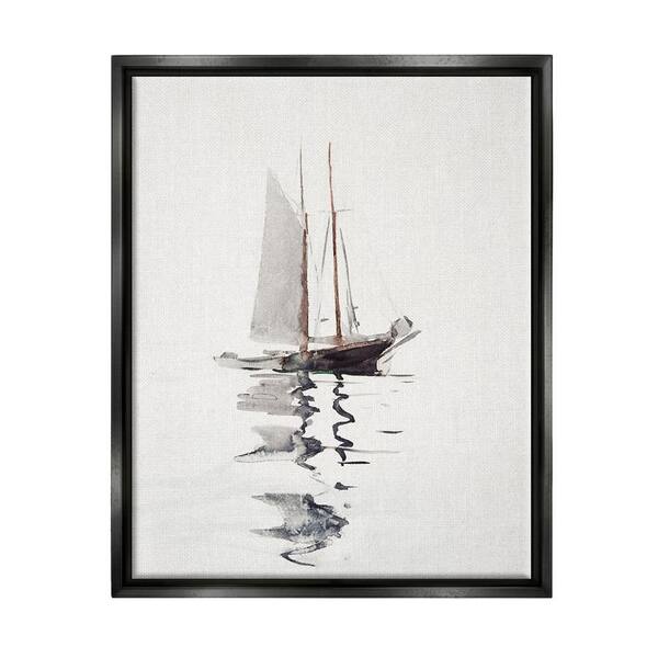 The Stupell Home Decor Collection Tranquil Sailboat Vessel Floating Ocean Reflection by Lettered and Lined Floater Frame Nature Art Print 21 in. x 17 in.