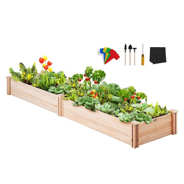 VEVOR Raised Garden Bed 8 ft. x 2 ft. x 1 ft. Wooden Planter Box with Open Base Outdoor Planting Boxes