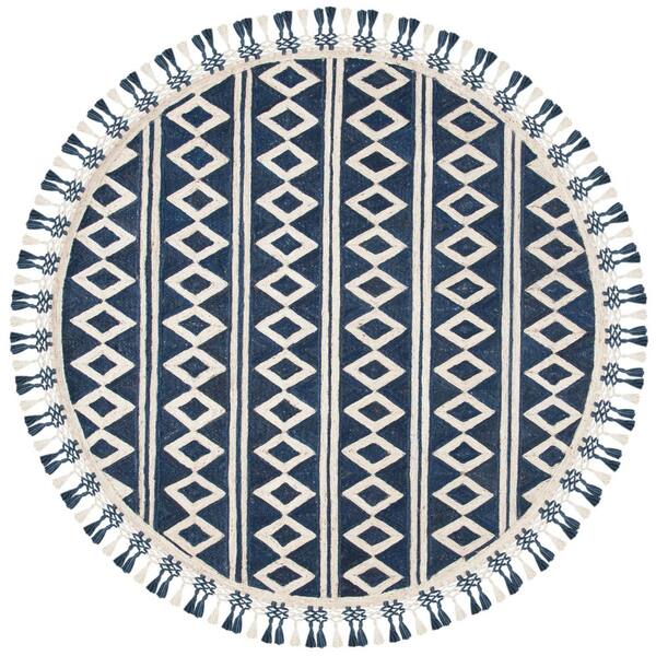Sahara 6 ft. x 6 ft. Blue/Beige Tribal Round Rug