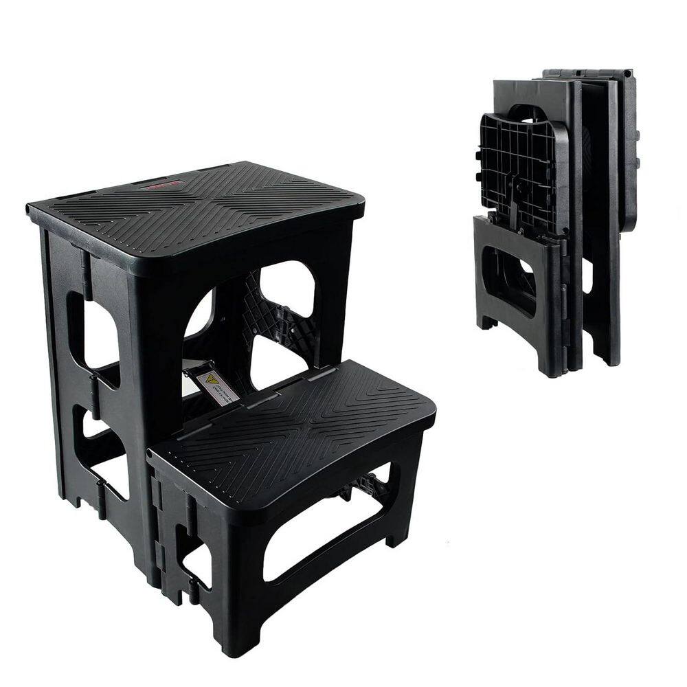 2-Step Reach Portable Stool Ladder Non-Slip Folding Design for Kitchen Bathroom Closet Office Black 300 lbs. Capacity price history on PriceWatchPro