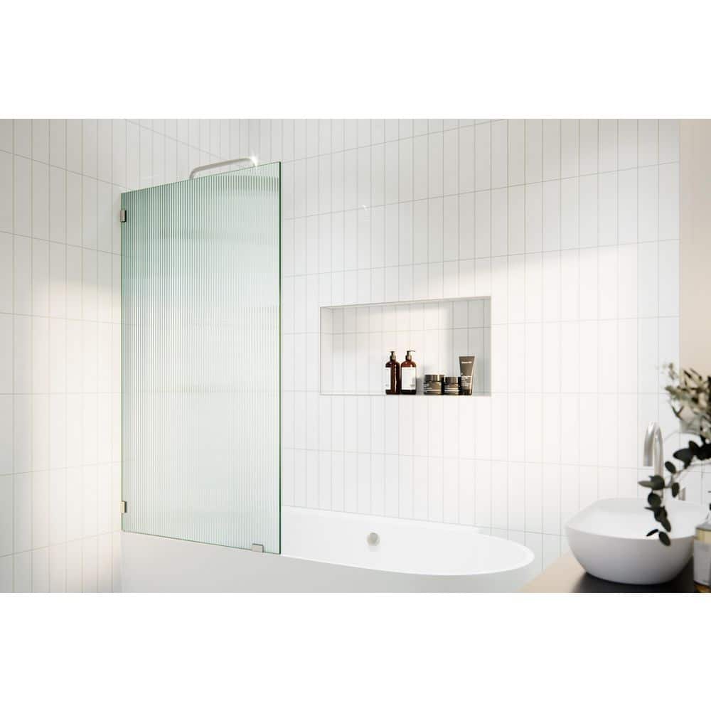 Gaia 30 in. W x 58.25 in. H Single Fixed Frameless Fluted Frosted Bath Panel Shower Tub Door price history on PriceWatchPro