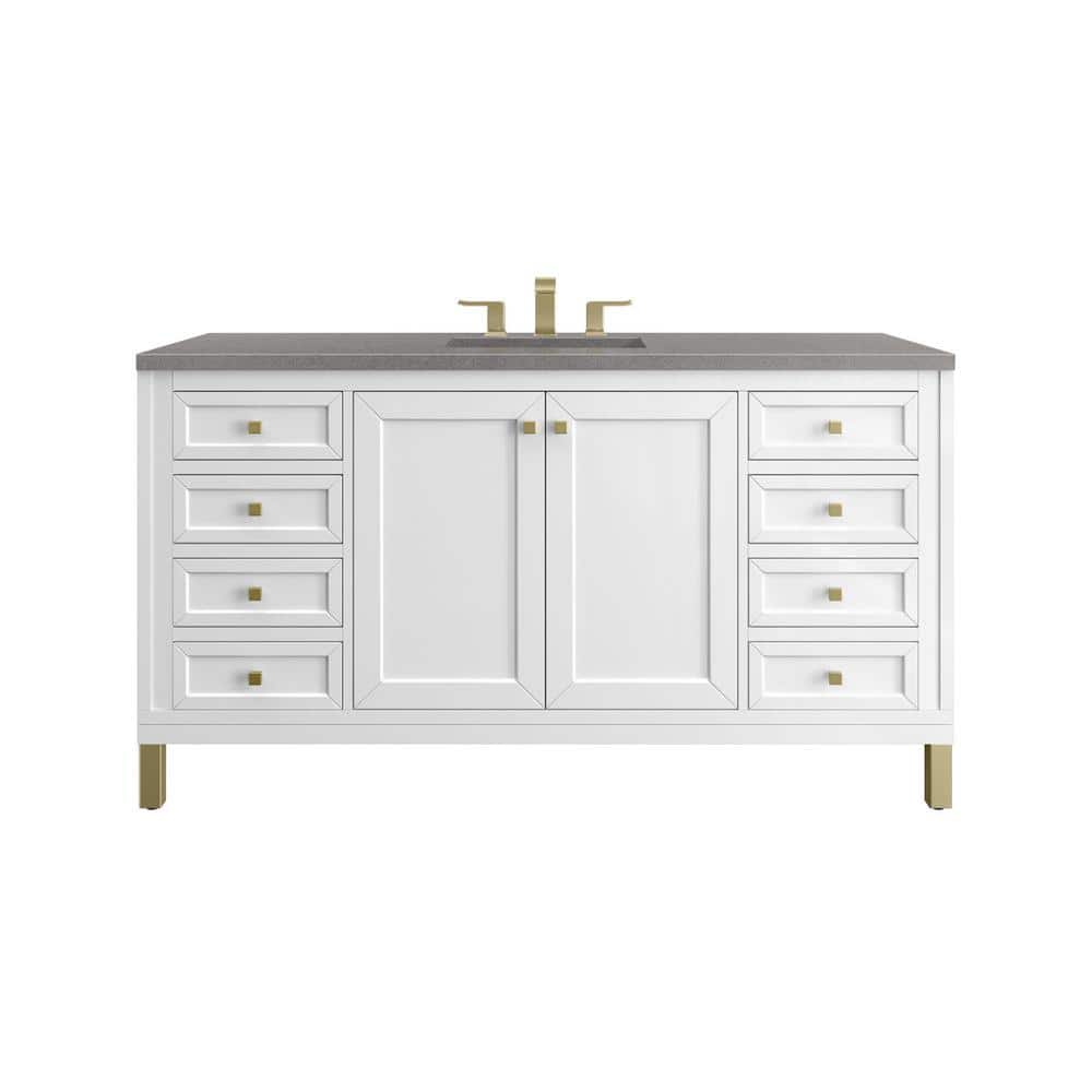 James Martin Vanities Chicago 60.0 in. W x 23.5 in. D x 34 in. H Bathroom Vanity in Glossy White with Grey Expo Quartz Top -  305V60SGW3GEX