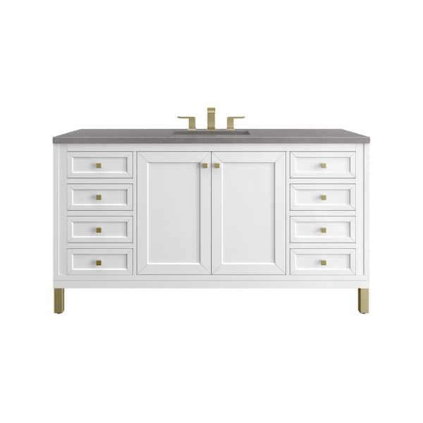 James Martin Vanities Chicago 60.0 in. W x 23.5 in. D x 34 in. H Bathroom Vanity in Glossy White with Grey Expo Quartz Top