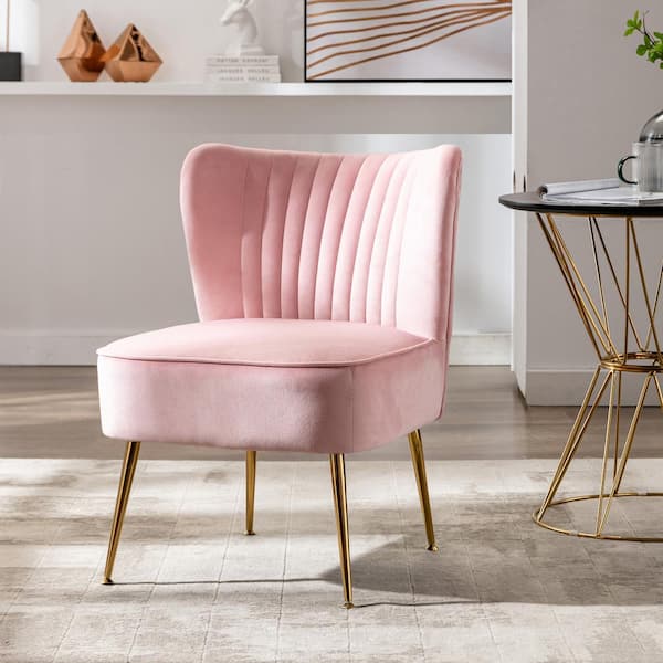 Trinity 22 in. Pink Velvet Channel Tufted Accent Side Chair